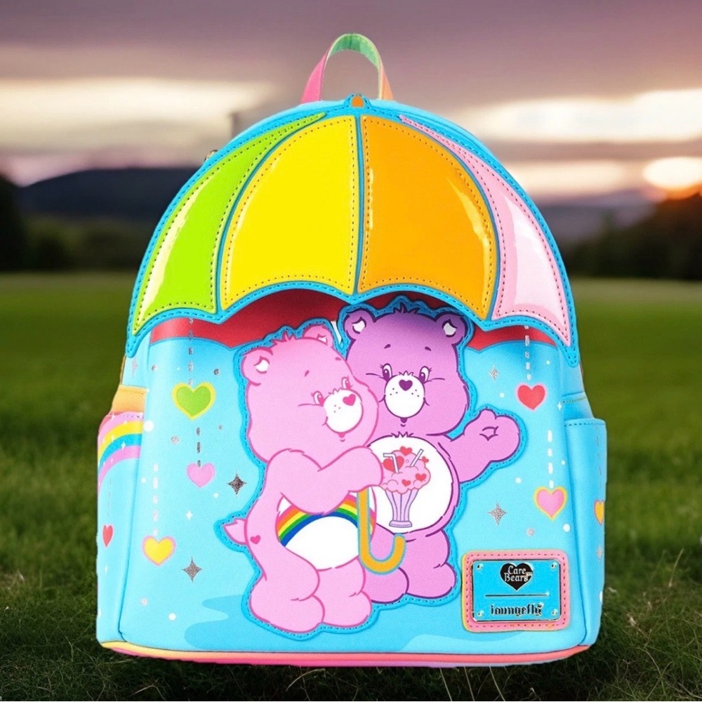 NEW Care Bears CHEER & SHARE BEAR Pastel Rainbow Umbrella Loungefly Backpack